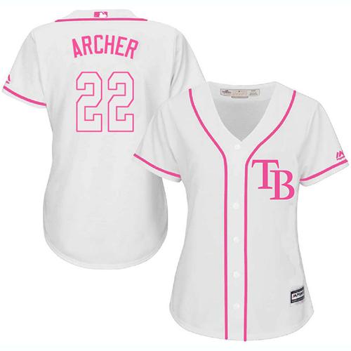 Rays #22 Chris Archer White/Pink Fashion Women's Stitched MLB Jersey - Click Image to Close